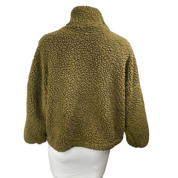 Urban Outfitters Willow Olive Green Sherpa Fleece Zip Up Teddy Sweater Jacket S - Picture 2 of 3